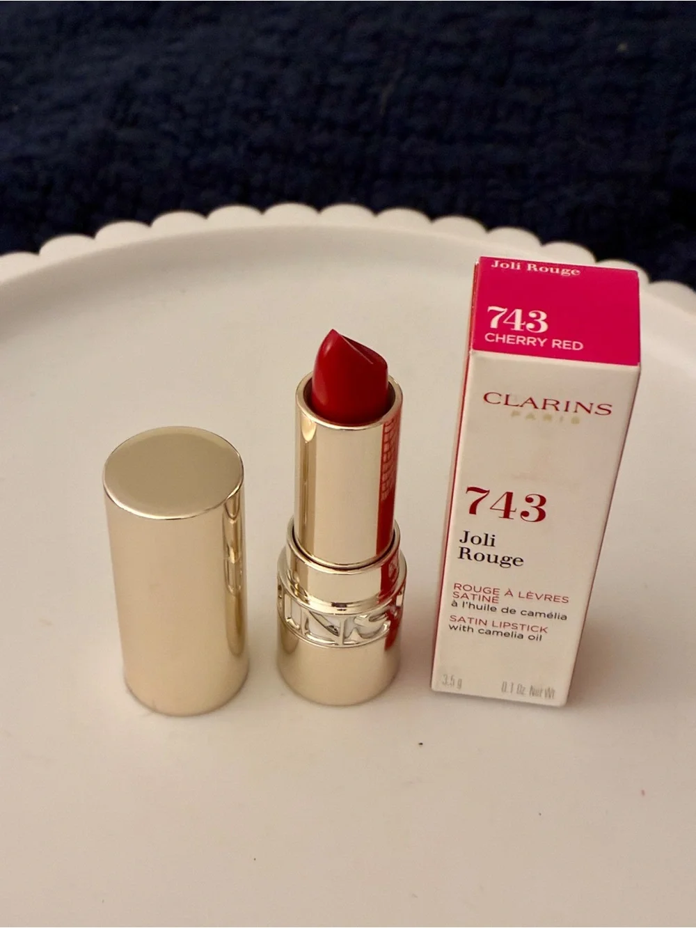 Clarins Joli Rouge Satin Lipstick 743 Cherry Red NIB